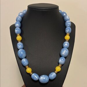 Vintage Avon Blue and Yellow Beaded Necklace and Earrings set!